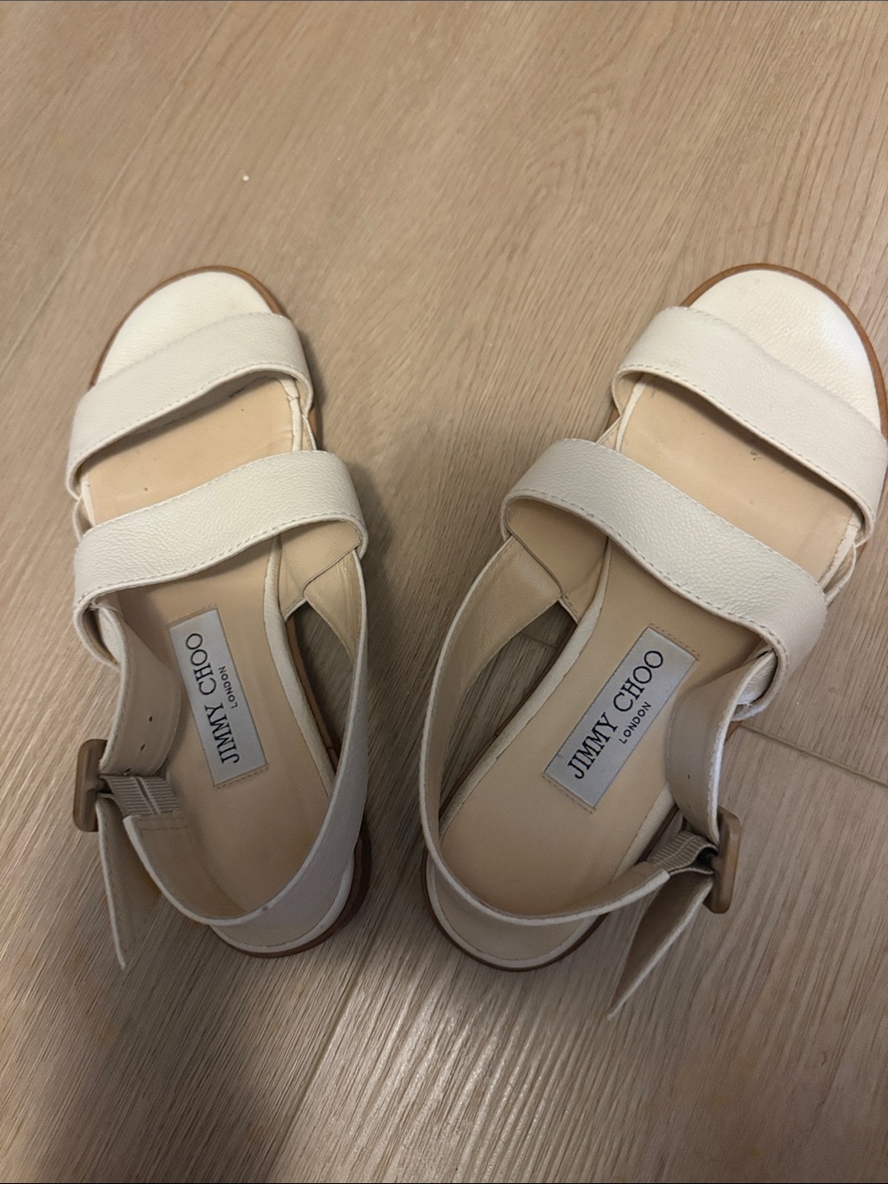 Jimmy Choo Cream Leather Strap Slingback Sandals